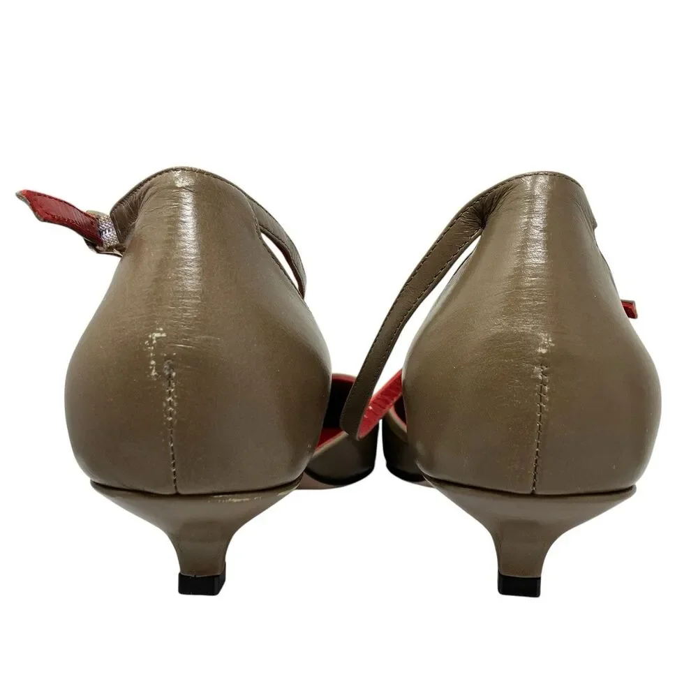 J Crew T-Strap Italian Leather Kitten Heels Womens 7.5 Aged Taupe‎ CR930